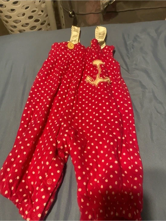 12 Month Pink Polka Dot Anchor Romper Overalls