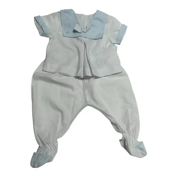 Vintage Carriage Boutiques Baby Boy Outfit Sailboat Blue White 3 Months