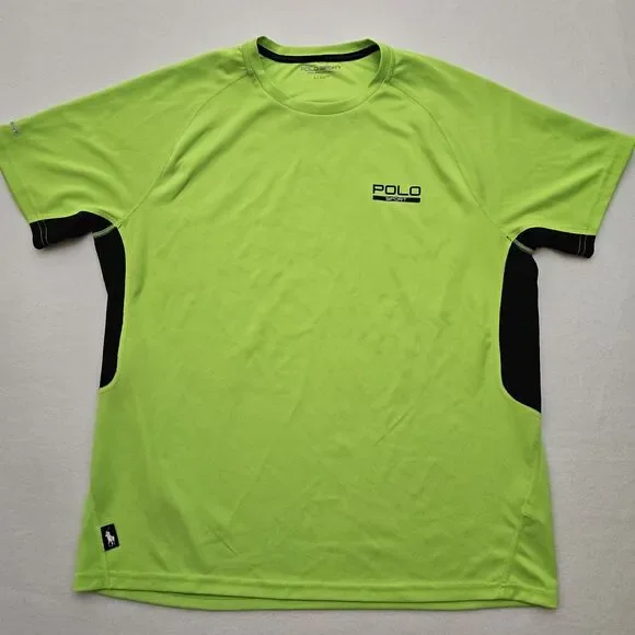 POLO SPORT Ralph Lauren Sz L Performance Shirt Rescue Green Crewneck Logo Y2K