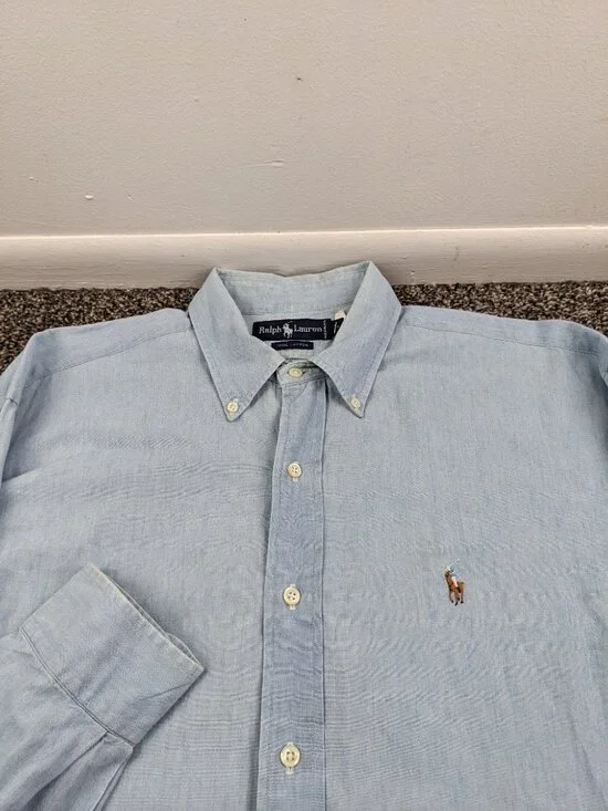 Vintage Polo Ralph Lauren Shirt Chambray Flesh Pony L/S Button Mens Large