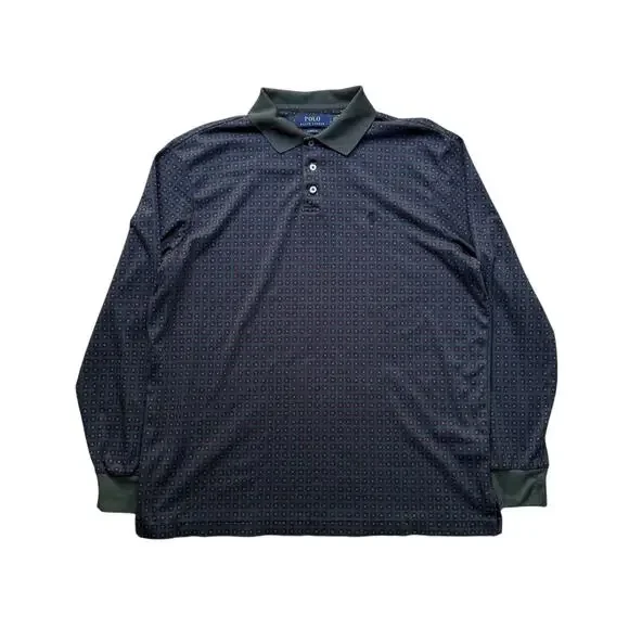 Polo Ralph Lauren Navy Grid Men's L Long Sleeve Performance Polo