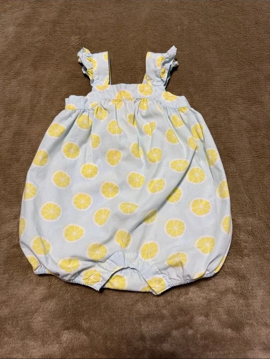Baby Gap Cottagecore Summer Lemon Print Cotton Bubble Romper Onesie 3/6months