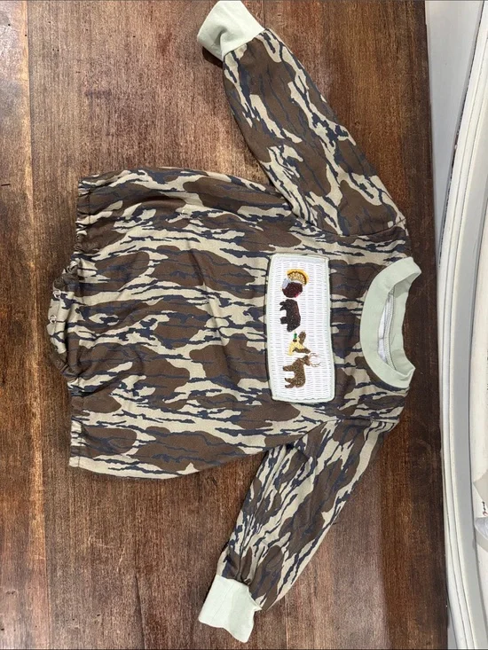 Kids Brown & Cream Camo Smocked Animal One-Piece Bodysuit