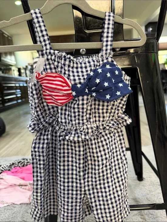 iris & ivy Navy Gingham One-Piece with Star & Stripe Bow Accents