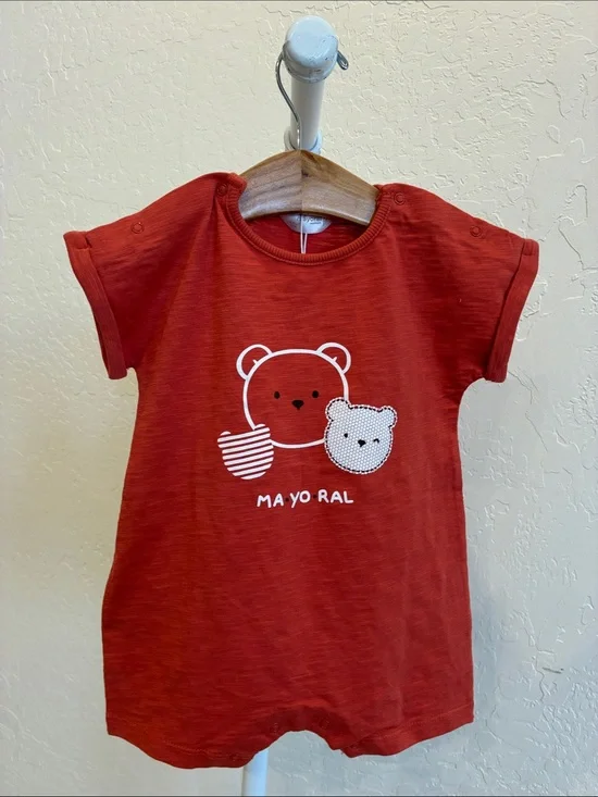 Mayoral Red Baby Romper with Bear Graphic