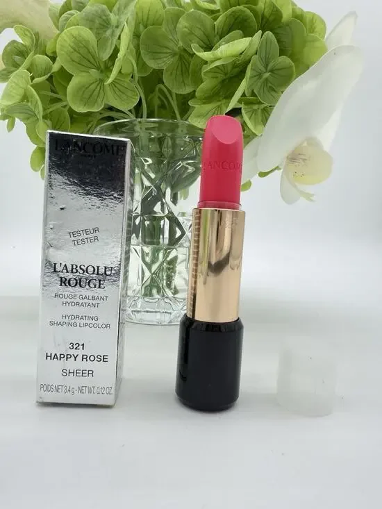 Lancome L'absolu Rouge Shaping Lipcolor 321 HAPPY ROSE SHEER Clear Cap