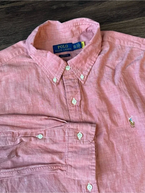 Polo Ralph Lauren Denim Shirt Mens XXL Red Chambray Classic Fit Flesh Pony 2XL