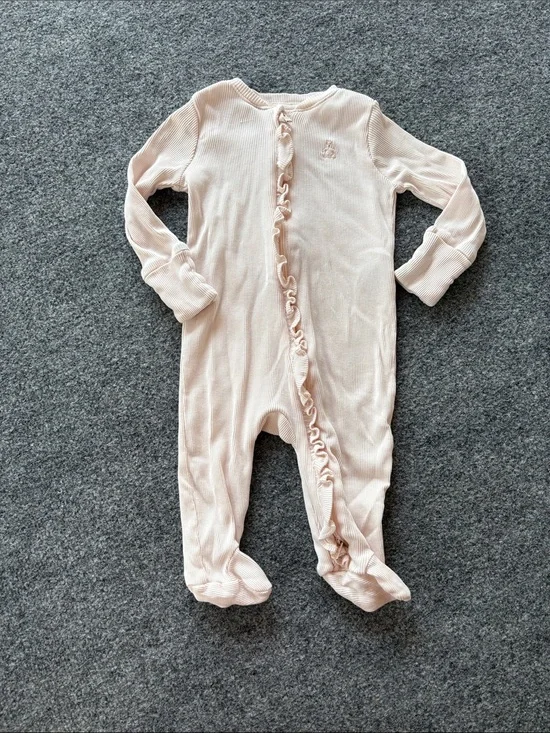 GAP Light Pink Ruffle-Trim Footed One-Piece - Zipped - Size 3 to 6 months
