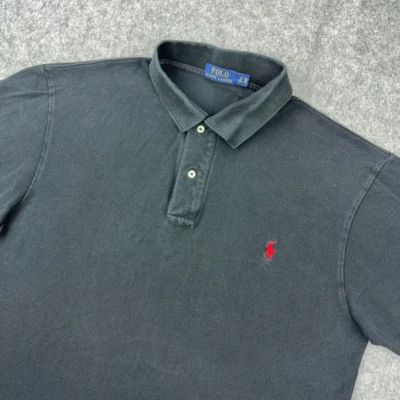 Polo Ralph Lauren Shirt Mens Large Tall LT Black Cotton Pique Pony Logo Classic