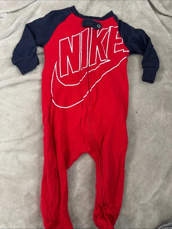 Nike Red One-Piece Footie with Navy Sleeves