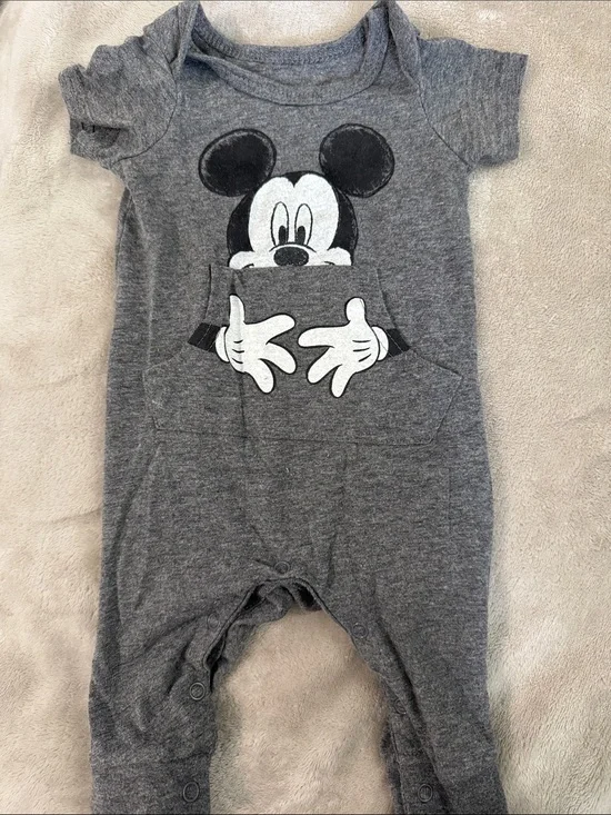 Disney Baby Gray Mickey Mouse Pocket One-Piece