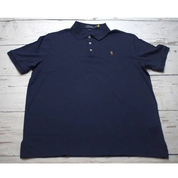 Polo Ralph Lauren Mens Classic Fit Navy Blue Cotton Interlock Polo Shirt Large
