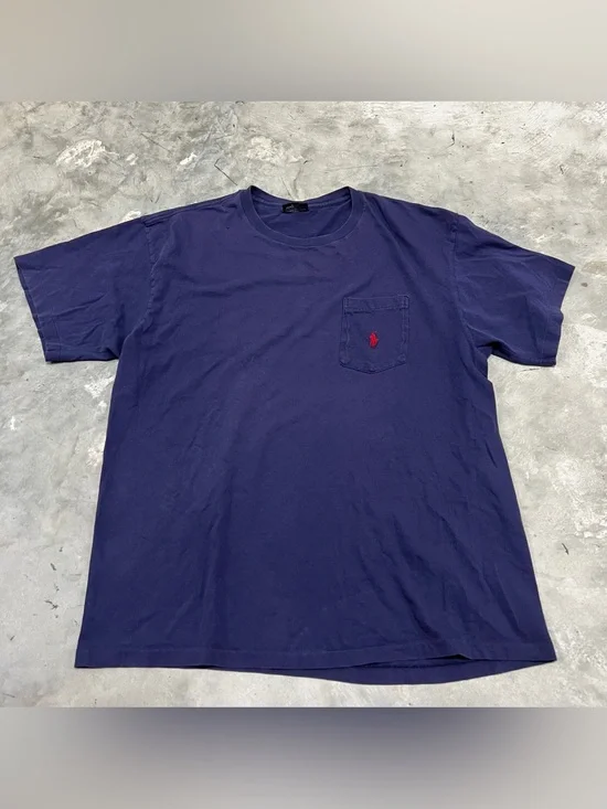 Vintage Polo Ralph Lauren T Shirt Size Medium Single Stitch Blue Pocket Pony