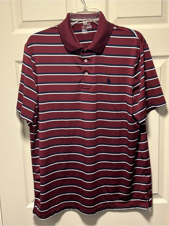 Polo Ralph Lauren Red White Blue Performance Polo Shirt Large Striped Golf