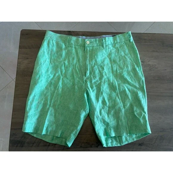 Polo Ralph Lauren 100% Linen Shorts Mens Size 34 Classic Fit Green