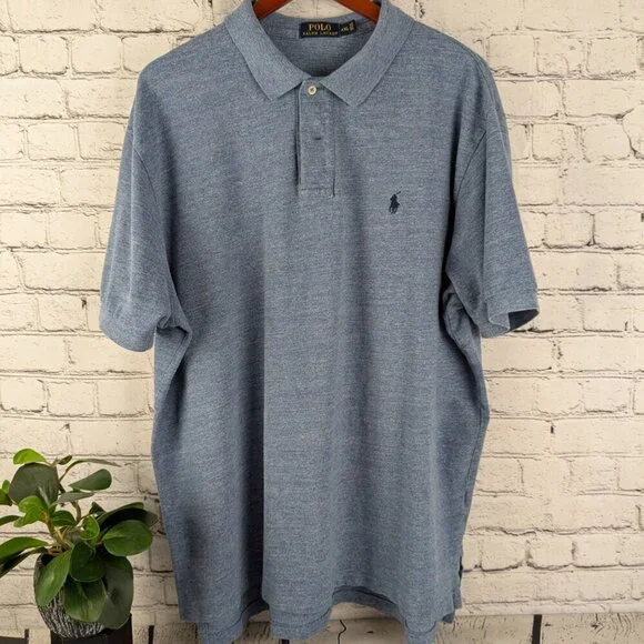 Polo short sleeve medium blue cotton shirt, XXL 2XL