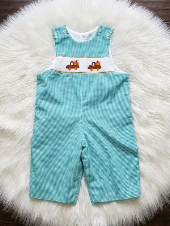 Smocktions Pumpkin Smocked Longalls Size 6m