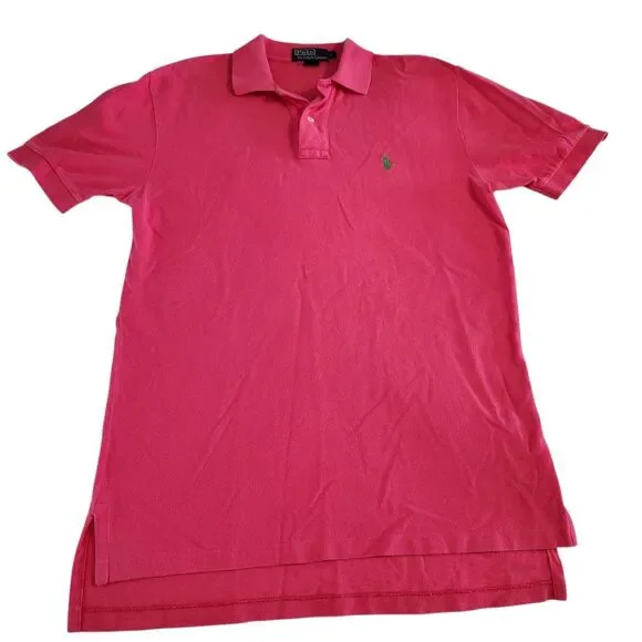 Polo Ralph Lauren Men's Pink Cotton Polo Shirt Classic Fit Green Pony Size Small
