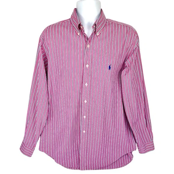 Polo Ralph Lauren Classic‎ Fit Button Down Shirt Mens Large Pink Stripe