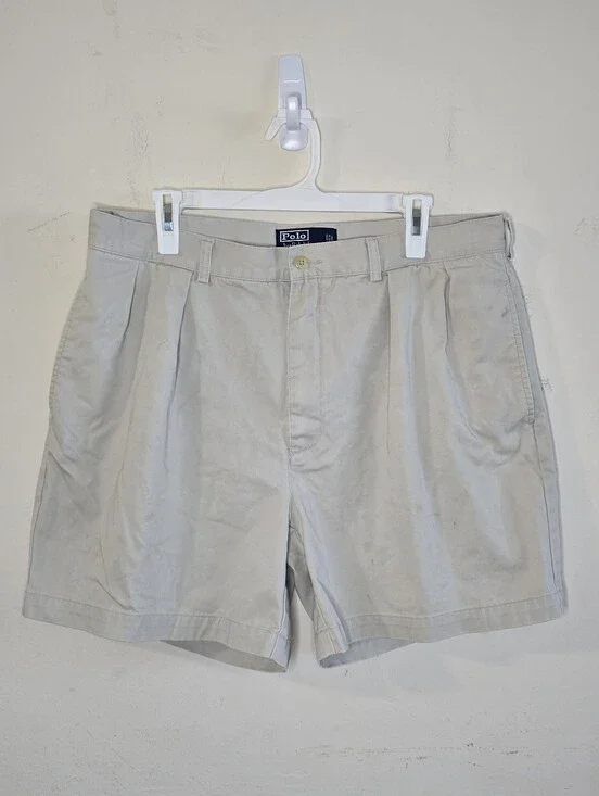Polo Ralph Lauren Andrew Shorts Men's Size 36 Tan Pleated Chino Preppy Classic