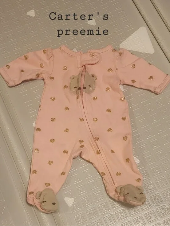 Carter's Pink Footed Preemie One-Piece with Gold Hearts