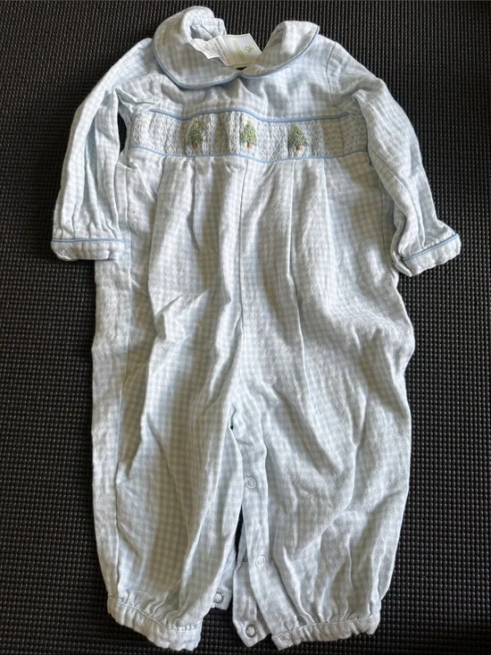 Light Blue smocked Christmas Romper