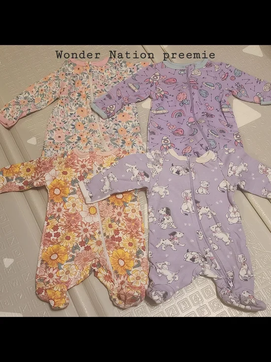Wonder Nation Preemie One-Piece Footed Sleepers - Set of 4