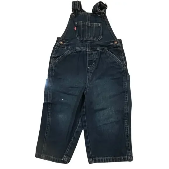 Levi’s Boy Denim Overalls 24M Blue Classic Bib Pants Western Cowboy Vintage Wash