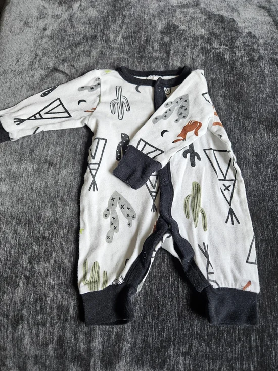 Cactus And Teepee Print One-Piece Bodysuit with Black Trim