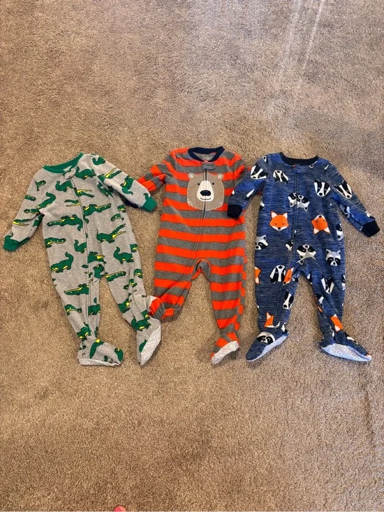 Three Fleece Footed One-Piece Pajamas
