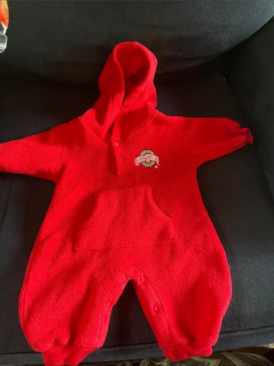 Ohio State Red Hooded Baby One-Piece Footie