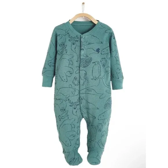 Babycottons Baby Cotton Camou Waffle‎ Footie Sleeper Pajamas Arctic Animal 6M