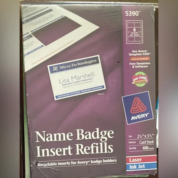 Avery 5390 400 Name Badge Insert Refills New and sealed