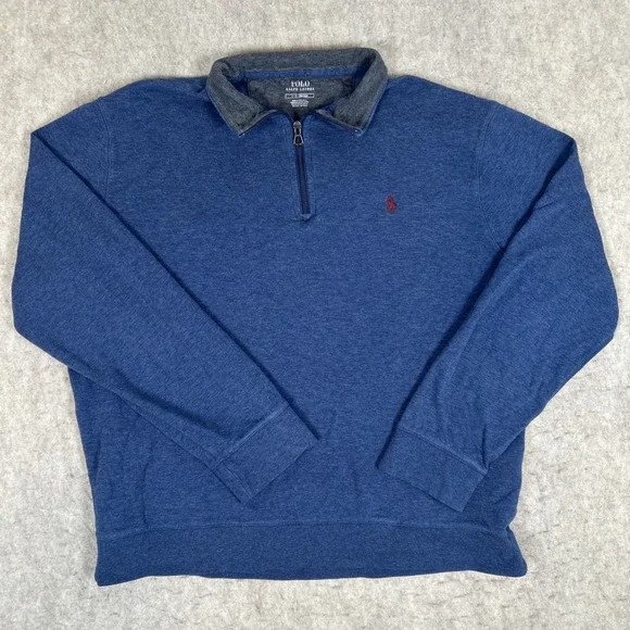 Polo Ralph‎ Lauren Luxury Jersey Quarter Zip Pullover Navy Large Maroon Pony