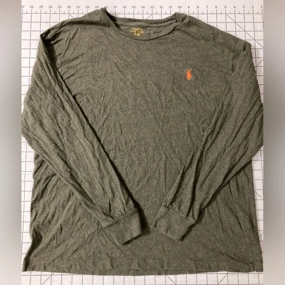 Polo Ralph Lauren Men’s Large Long‎ Sleeve Green Shirt with Orange Pony
