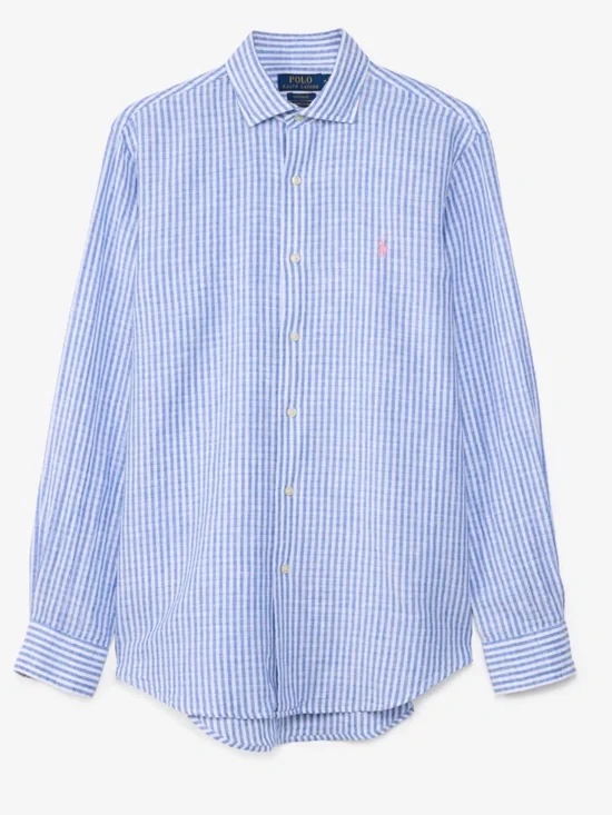 Polo by Ralph Lauren Seer Sucker Blue Gingham Shirt with Pink Pony