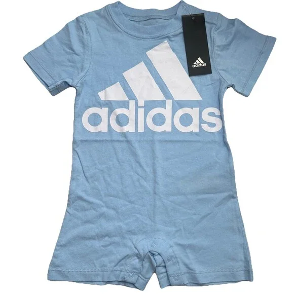 Adidas Logo Baby Boy 18 Month Romper Shortie Jumpsuit Light Blue Snaps