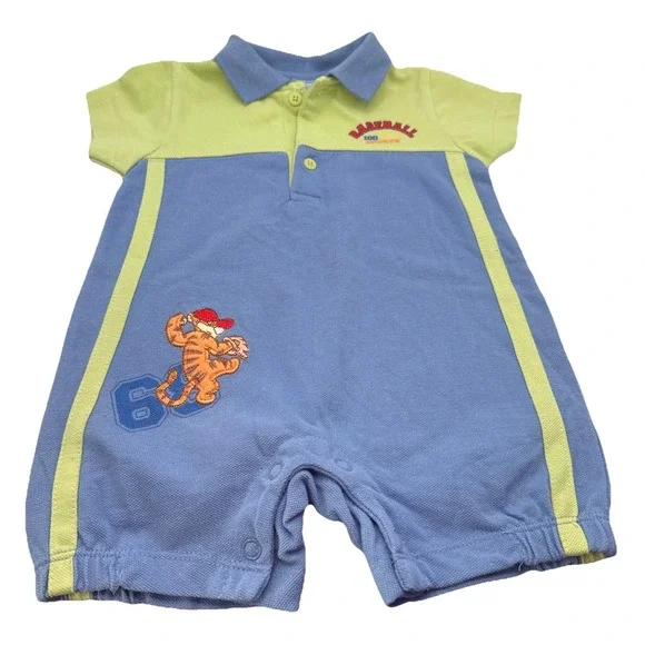 Vtg Disney Embroidered Tigger Baseball 6-9 Month Romper One Piece Outfit Blue