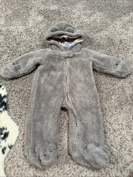 Carter's Gray Plush Baby Footed Hooded One-Piece