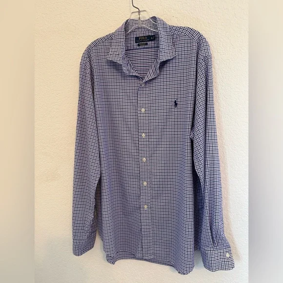 Polo by Ralph Lauren performance purple and blue gingham, dress‎ shirt size XL