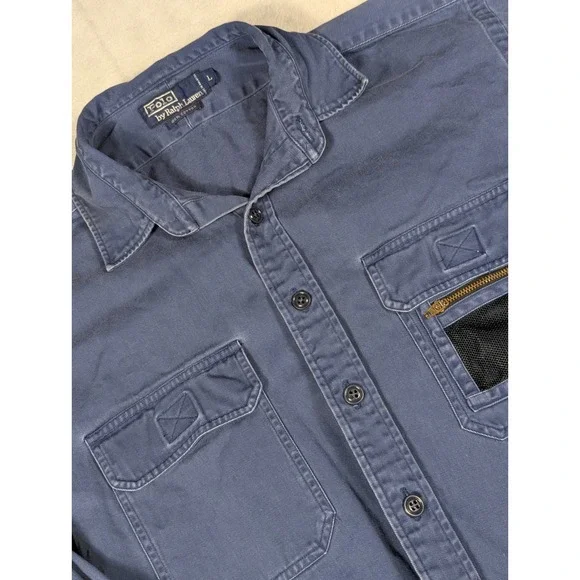 Vintage Polo Ralph Lauren Canvas Sportsman Tackle‎ Fishing Men's L Navy Shirt