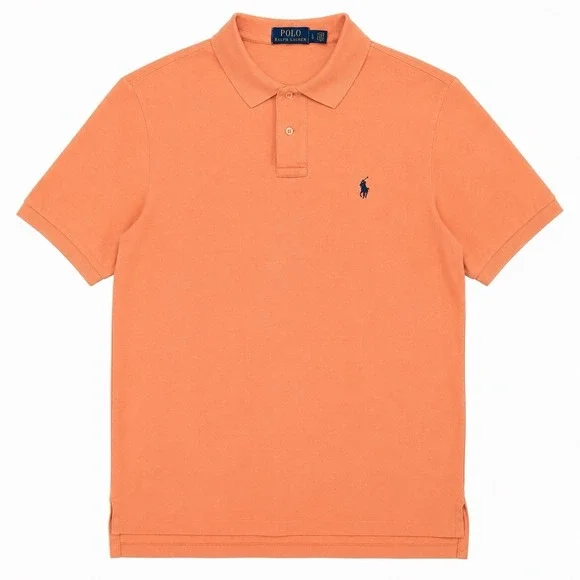 Polo Ralph Lauren Mens Large Polo Shirt Peach Orange Cotton Mesh Pony Logo Golf