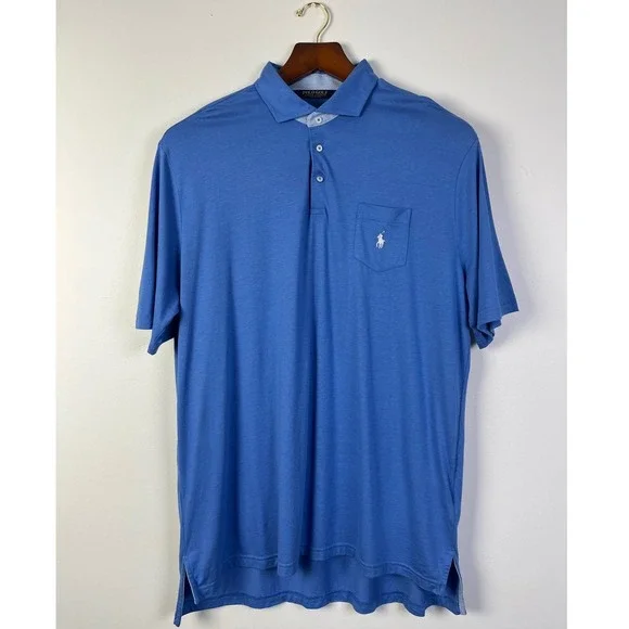 Polo Golf Preppy Ralph Lauren‎ Soft Polo Shirt Golf Pocket Blue XXL