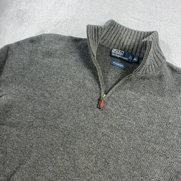 Polo Ralph Lauren Mens XL Grey 100% Lambswool Quarter Zip Pullover Sweater