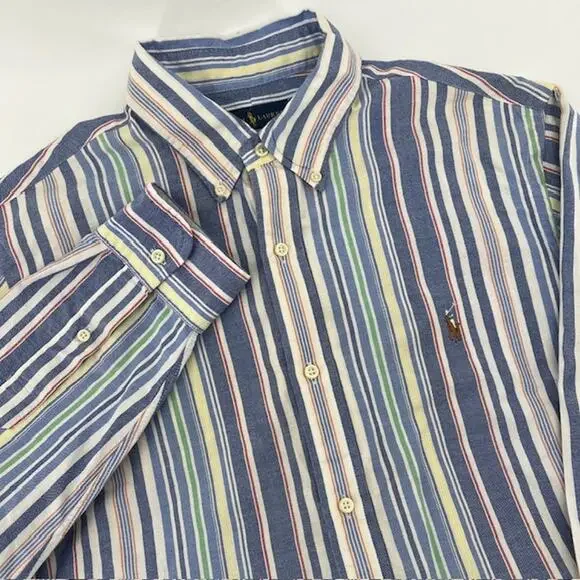 Polo Ralph Lauren Classic Fit Button Down Oxford Shirt Mens L Striped Preppy Y2K