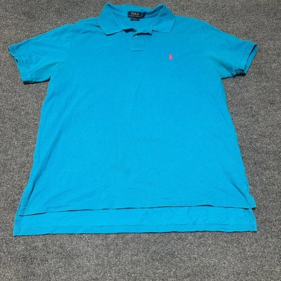 Polo Ralph Lauren Mens XL Custom Fit Short Sleeve Polo Shirt Blue Pink Pony