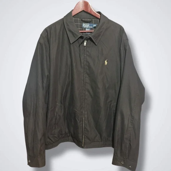 Polo Ralph Lauren jacket Men's 2XL solid Black Herrington Coat Preppy Full zip