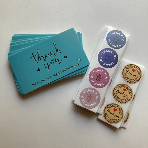 90 Pieces 25 Thank You Cards 25 Hand Made Stickers 40 Thank You Stickers