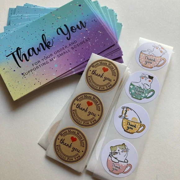 90 Pieces 25 Thank You Cards 25 Hand Made Stickers 40 Thank You Stickers