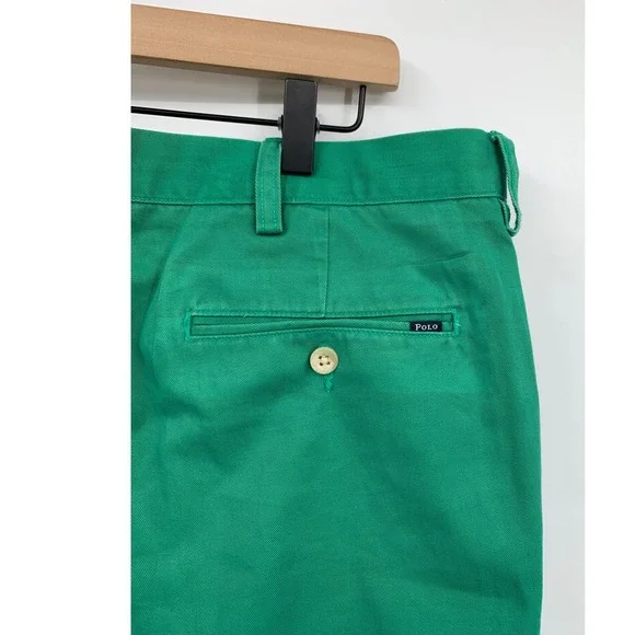 Vintage Polo Ralph Lauren Pants Mens 38x32 Green Solid Slim Fit Chino Trousers